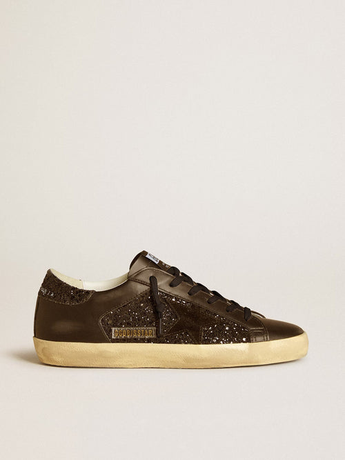 GGDB - Super-Star à paillettes noires avec étoile en daim noir et empiècements en cuir