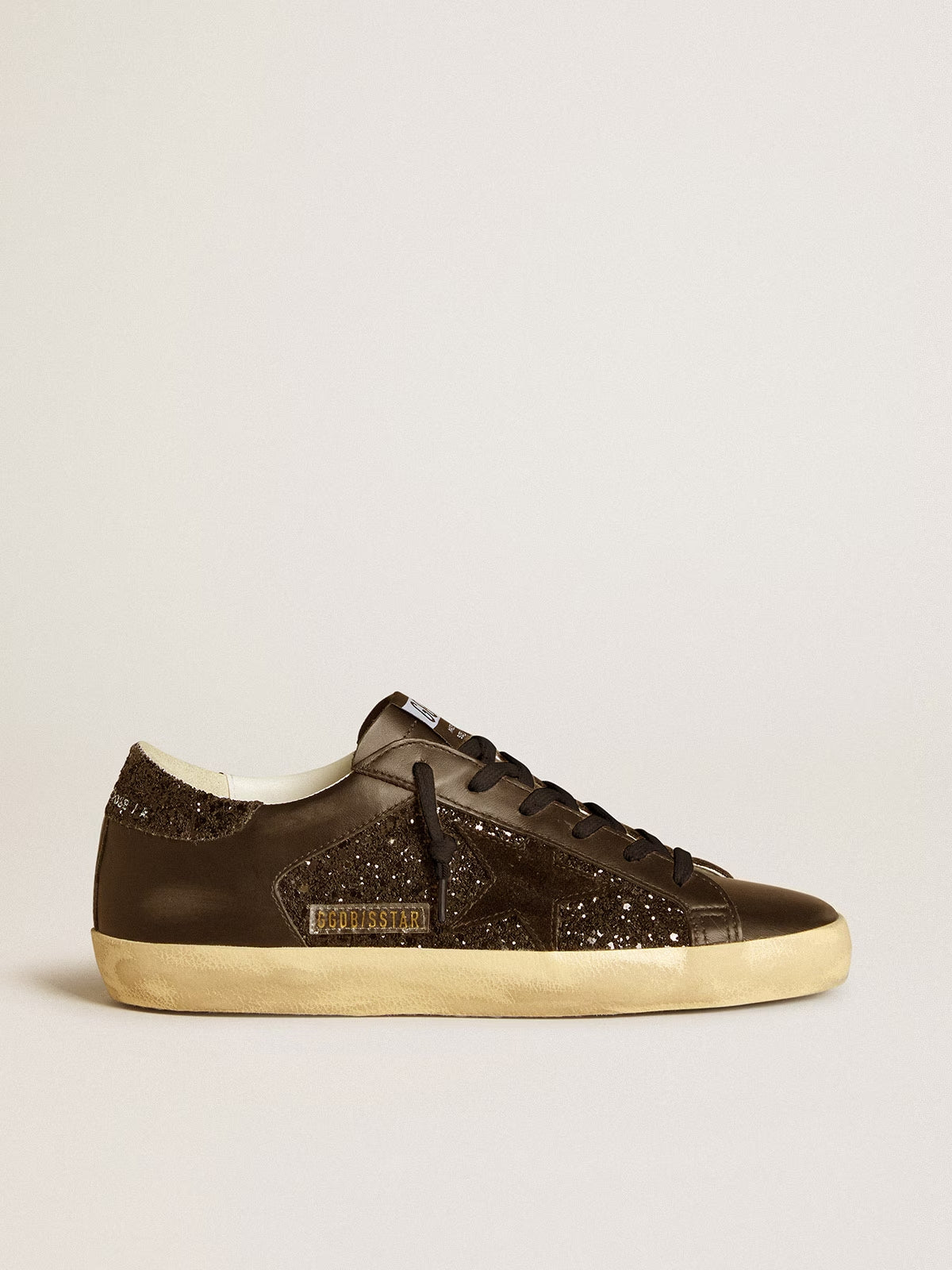 GGDB - Super-Star à paillettes noires avec étoile en daim noir et empiècements en cuir