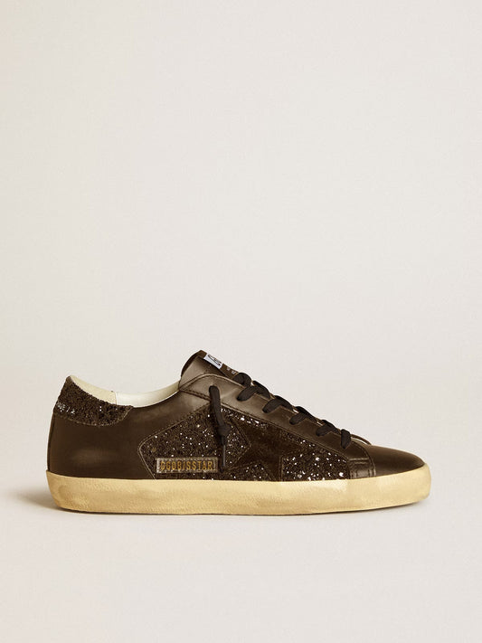 GGDB - Super-Star à paillettes noires avec étoile en daim noir et empiècements en cuir